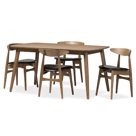 Baxton Studio Edna Black Faux Leather and "Oak" Finishing Wood 5-PC Dining Set 126-6941-6942